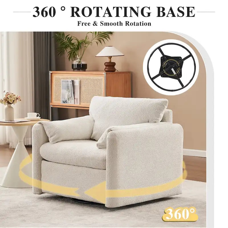 Fauteuil d'appoint pivotant une place - Fauteuil de salon rotatif à 360° avec tissu chenille et coussin haute résilience