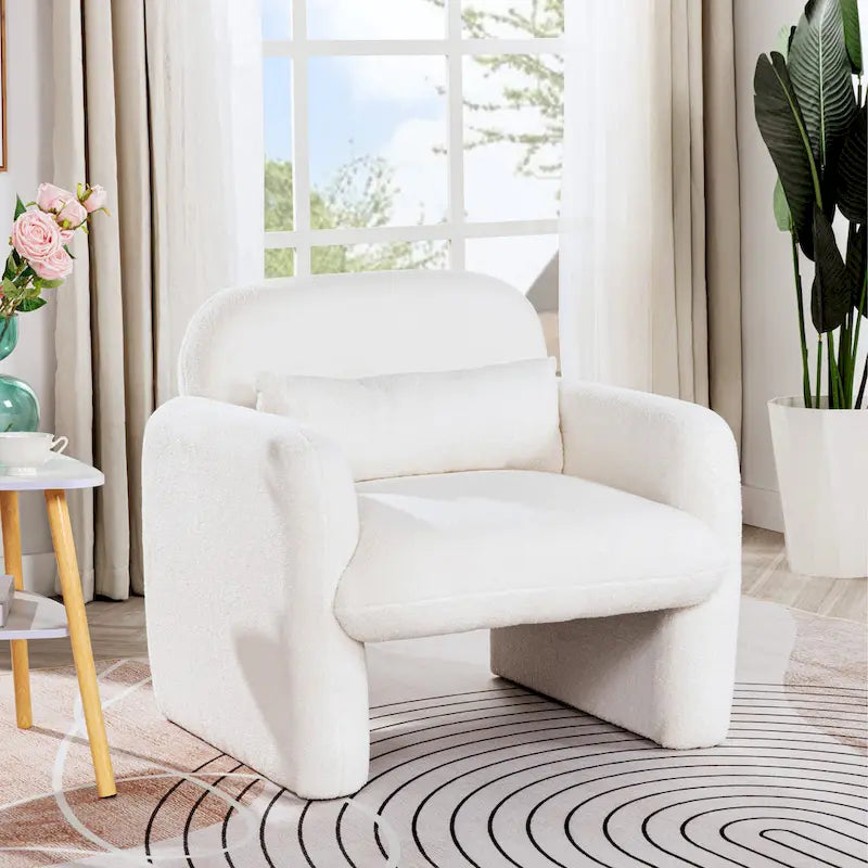 Fauteuil simple élégant et minimaliste avec accoudoirs et oreiller, fauteuil d'appoint pour salon, chambre, bureau