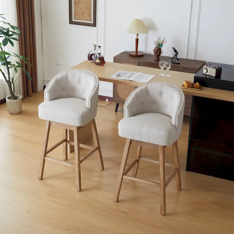 Tabourets de comptoir pivotants rembourrés Roomfitters 33.25, lot de 2 chaises de bar sans accoudoirs avec cadre en bois d'hévéa et repose-pieds