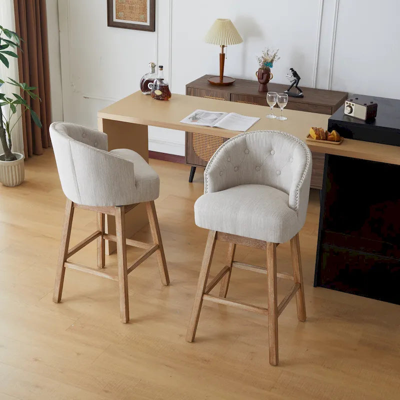 Tabourets de comptoir pivotants rembourrés Roomfitters 33.25, lot de 2 chaises de bar sans accoudoirs avec cadre en bois d'hévéa et repose-pieds
