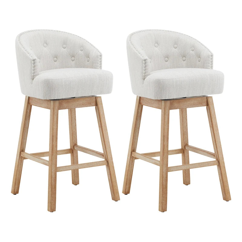 Tabourets de comptoir pivotants rembourrés Roomfitters 33.25, lot de 2 chaises de bar sans accoudoirs avec cadre en bois d'hévéa et repose-pieds