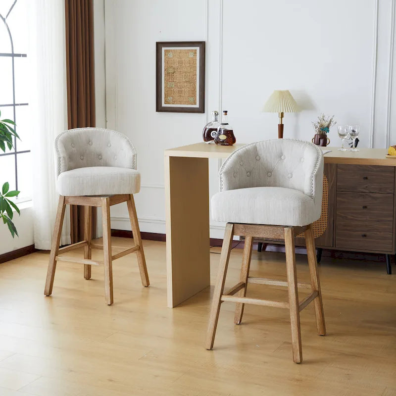 Tabourets de comptoir pivotants rembourrés Roomfitters 33.25, lot de 2 chaises de bar sans accoudoirs avec cadre en bois d'hévéa et repose-pieds