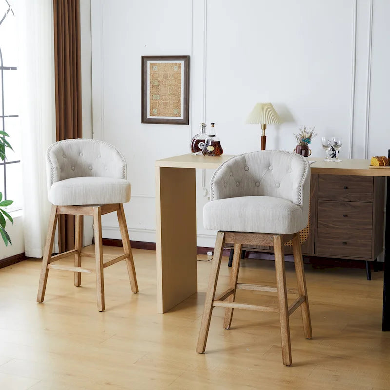 Tabourets de comptoir pivotants rembourrés Roomfitters 33.25, lot de 2 chaises de bar sans accoudoirs avec cadre en bois d'hévéa et repose-pieds