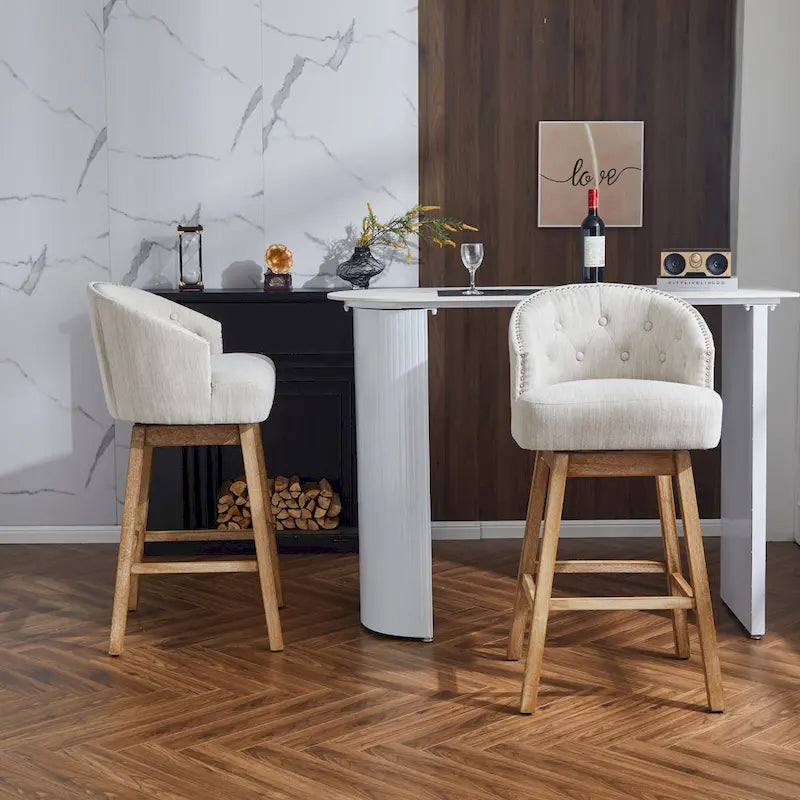 Tabourets de comptoir pivotants rembourrés Roomfitters 33.25, lot de 2 chaises de bar sans accoudoirs avec cadre en bois d'hévéa et repose-pieds