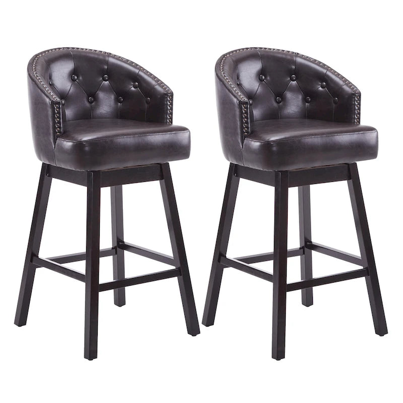 Tabourets de comptoir pivotants rembourrés Roomfitters 33.25, lot de 2 chaises de bar sans accoudoirs avec cadre en bois d'hévéa et repose-pieds