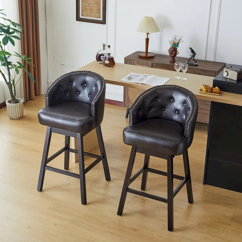 Tabourets de comptoir pivotants rembourrés Roomfitters 33.25, lot de 2 chaises de bar sans accoudoirs avec cadre en bois d'hévéa et repose-pieds