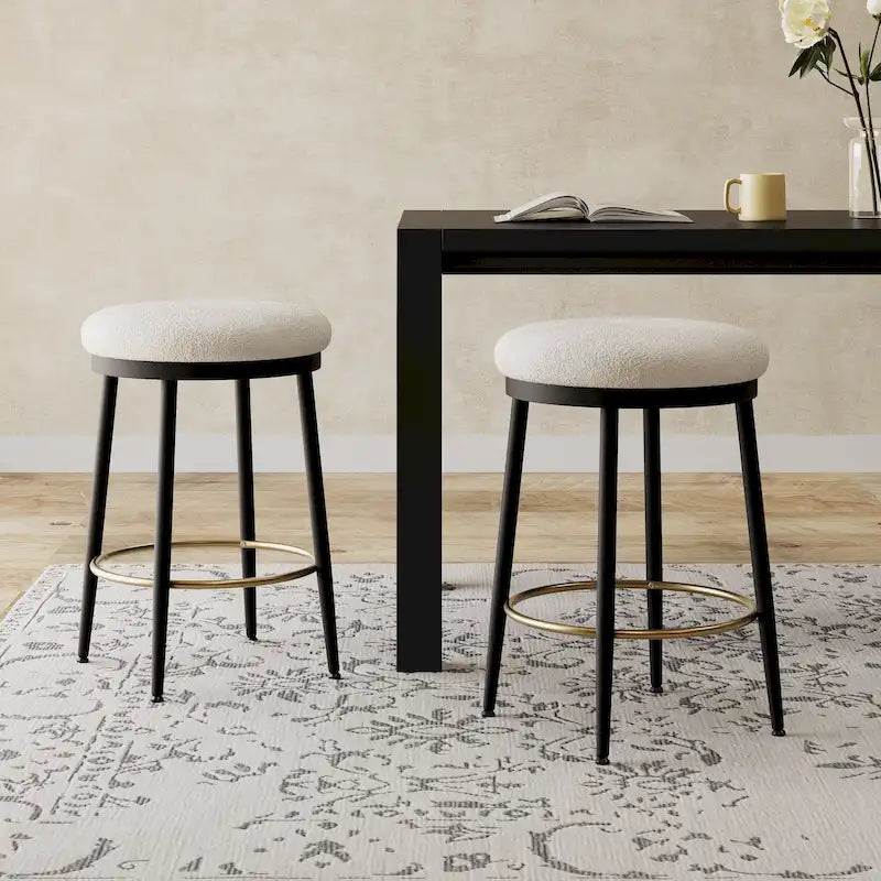 Tabourets de comptoir modernes Roomfitters, ensemble de 2 chaises hautes de bar avec cadre en fer, siège rembourré et repose-pieds