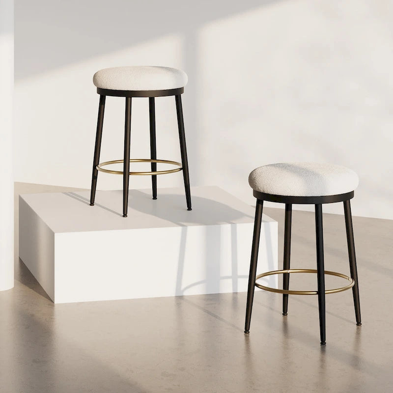 Tabourets de comptoir modernes Roomfitters, ensemble de 2 chaises hautes de bar avec cadre en fer, siège rembourré et repose-pieds