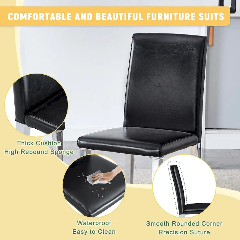 Lot de 4 chaises de salle à manger, chaises de cuisine et de salle à manger modernes, assise en similicuir, pieds en métal
