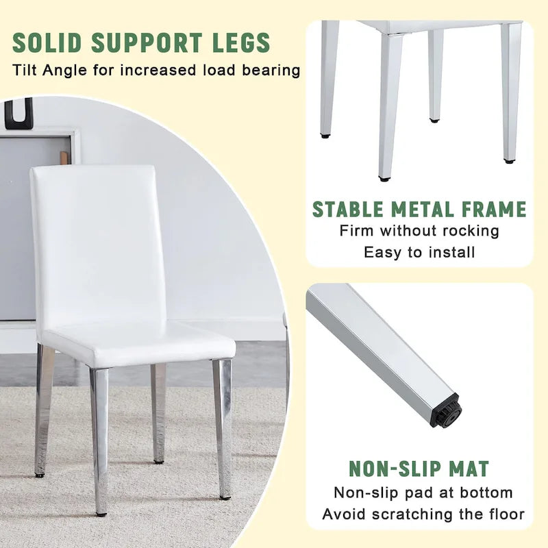 Lot de 4 chaises de salle à manger, chaises de cuisine et de salle à manger modernes, assise en similicuir, pieds en métal