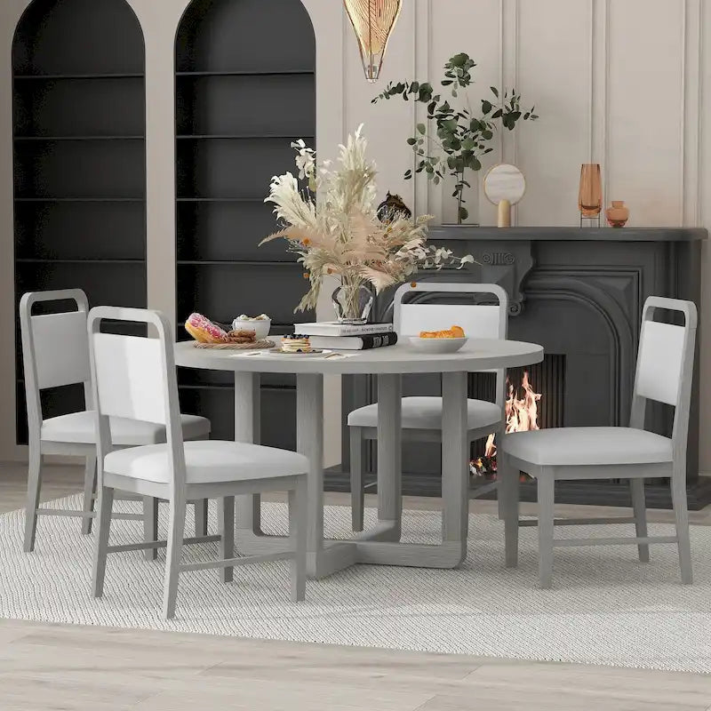 Ensemble table et chaises de salle à manger 5 pièces rondes en bois vintage avec plateau en bois grain radial pour salle à manger et cuisine