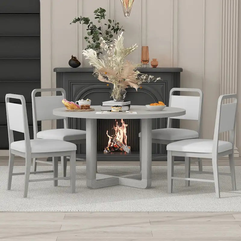 Ensemble table et chaises de salle à manger 5 pièces rondes en bois vintage avec plateau en bois grain radial pour salle à manger et cuisine
