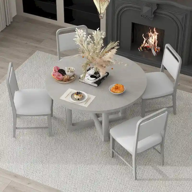 Ensemble table et chaises de salle à manger 5 pièces rondes en bois vintage avec plateau en bois grain radial pour salle à manger et cuisine