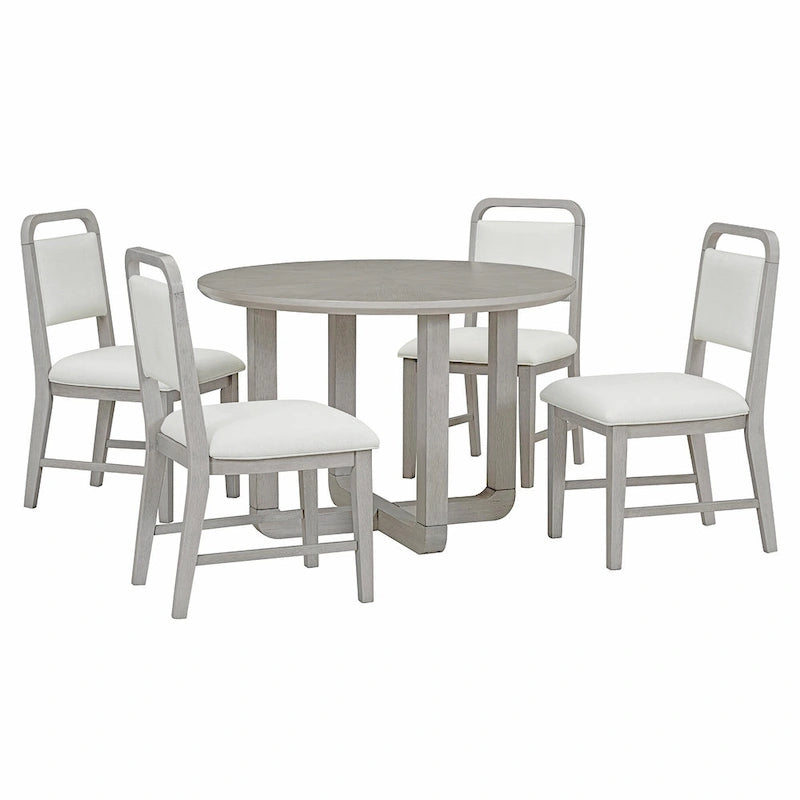 Ensemble table et chaises de salle à manger 5 pièces rondes en bois vintage avec plateau en bois grain radial pour salle à manger et cuisine