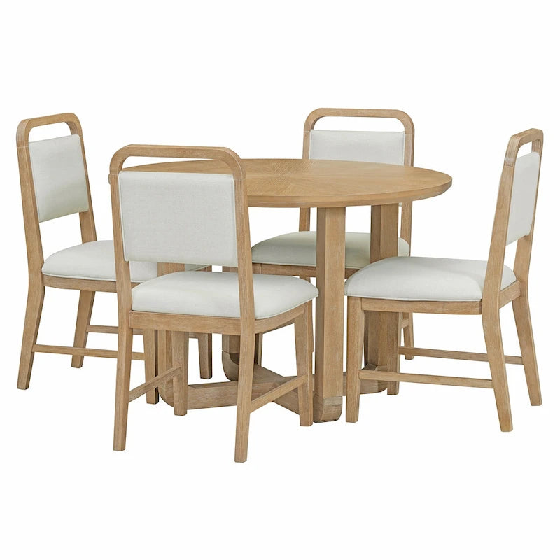 Ensemble table et chaises de salle à manger 5 pièces rondes en bois vintage avec plateau en bois grain radial pour salle à manger et cuisine