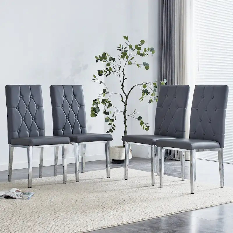 Ensemble de 4 chaises de salle à manger à dossier haut, capitonnées à carreaux, avec coussin moelleux, chaises d'appoint pour salon, sans accoudoirs