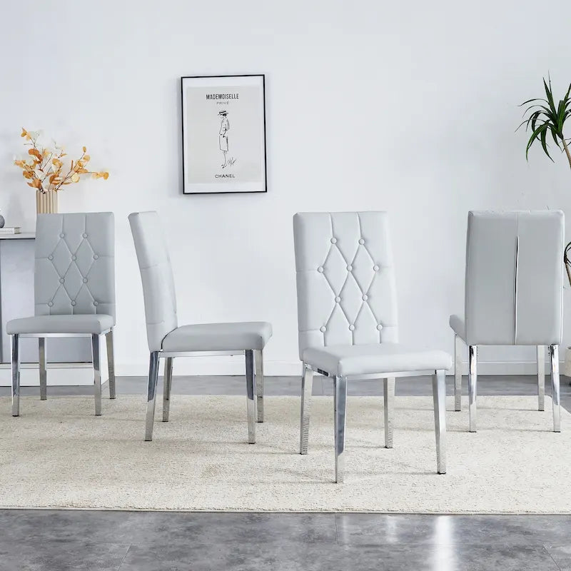 Ensemble de 4 chaises de salle à manger à dossier haut, capitonnées à carreaux, avec coussin moelleux, chaises d'appoint pour salon, sans accoudoirs