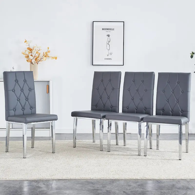 Ensemble de 4 chaises de salle à manger à dossier haut, capitonnées à carreaux, avec coussin moelleux, chaises d'appoint pour salon, sans accoudoirs