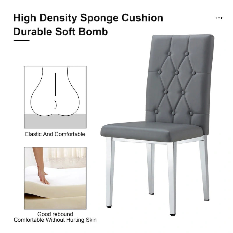Ensemble de 4 chaises de salle à manger à dossier haut, capitonnées à carreaux, avec coussin moelleux, chaises d'appoint pour salon, sans accoudoirs