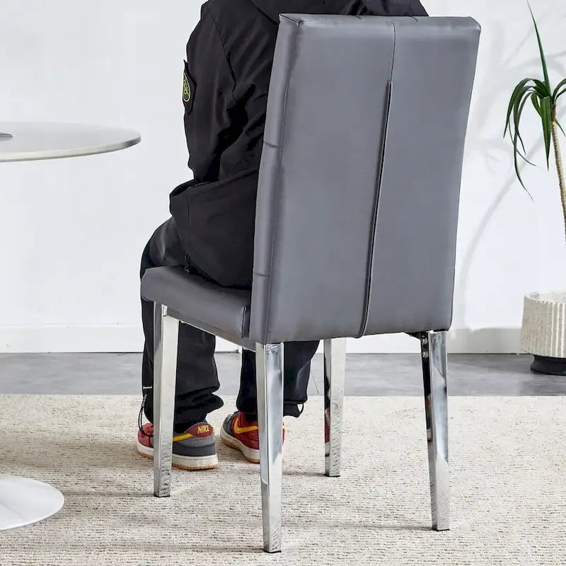 Ensemble de 4 chaises de salle à manger à dossier haut, capitonnées à carreaux, avec coussin moelleux, chaises d'appoint pour salon, sans accoudoirs