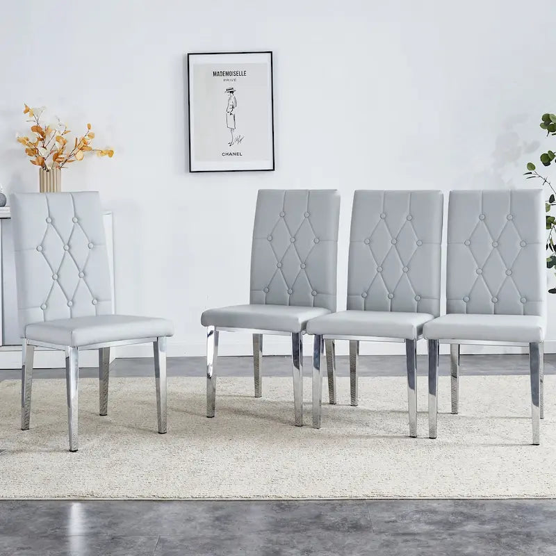 Ensemble de 4 chaises de salle à manger à dossier haut, capitonnées à carreaux, avec coussin moelleux, chaises d'appoint pour salon, sans accoudoirs