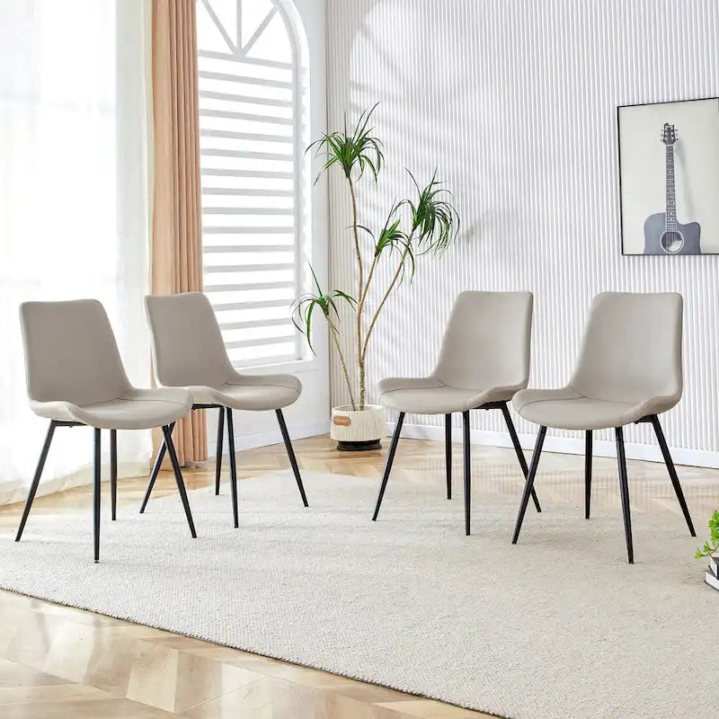 Lot de 4 chaises de salle à manger, chaises de salle à manger familiales avec dossier en cuir, chaises de salle à manger de cuisine confortables avec coussin extra large