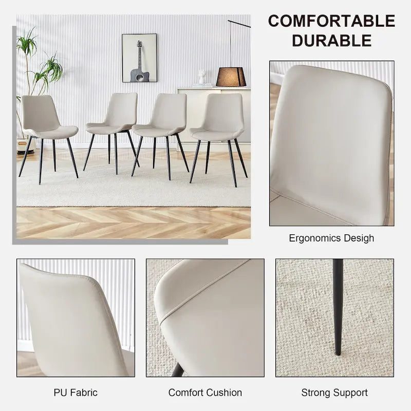 Lot de 4 chaises de salle à manger, chaises de salle à manger familiales avec dossier en cuir, chaises de salle à manger de cuisine confortables avec coussin extra large