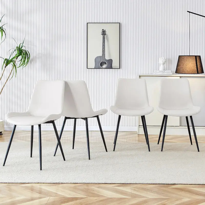 Lot de 4 chaises de salle à manger, chaises de salle à manger familiales avec dossier en cuir, chaises de salle à manger de cuisine confortables avec coussin extra large
