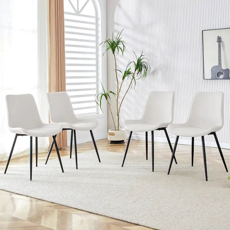 Lot de 4 chaises de salle à manger, chaises de salle à manger familiales avec dossier en cuir, chaises de salle à manger de cuisine confortables avec coussin extra large