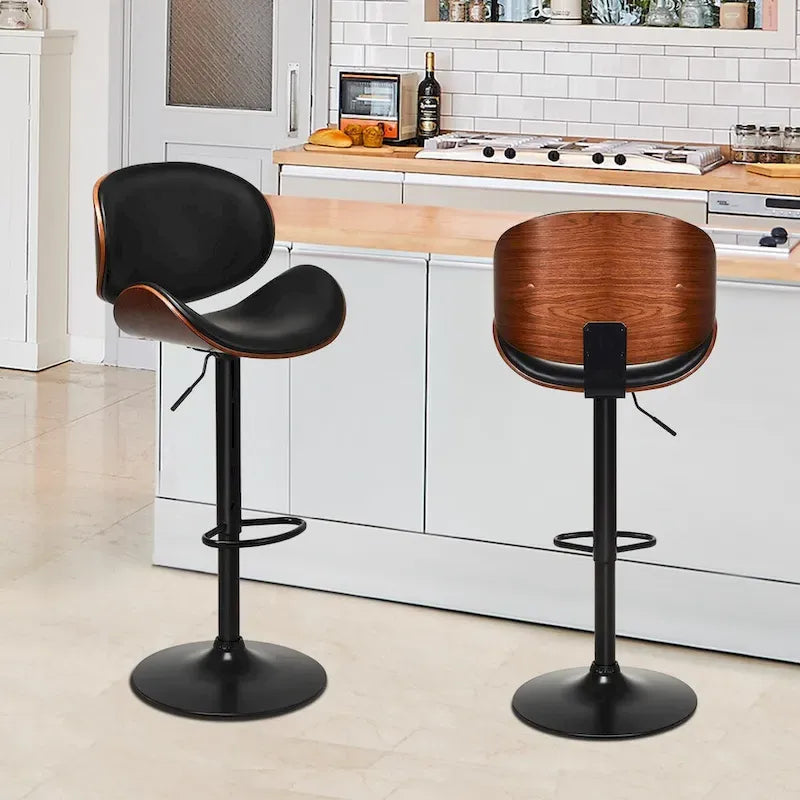Costway Lot de 2 tabourets de bar en bois courbé, pivotants, réglables, en PU, style Mid-Century