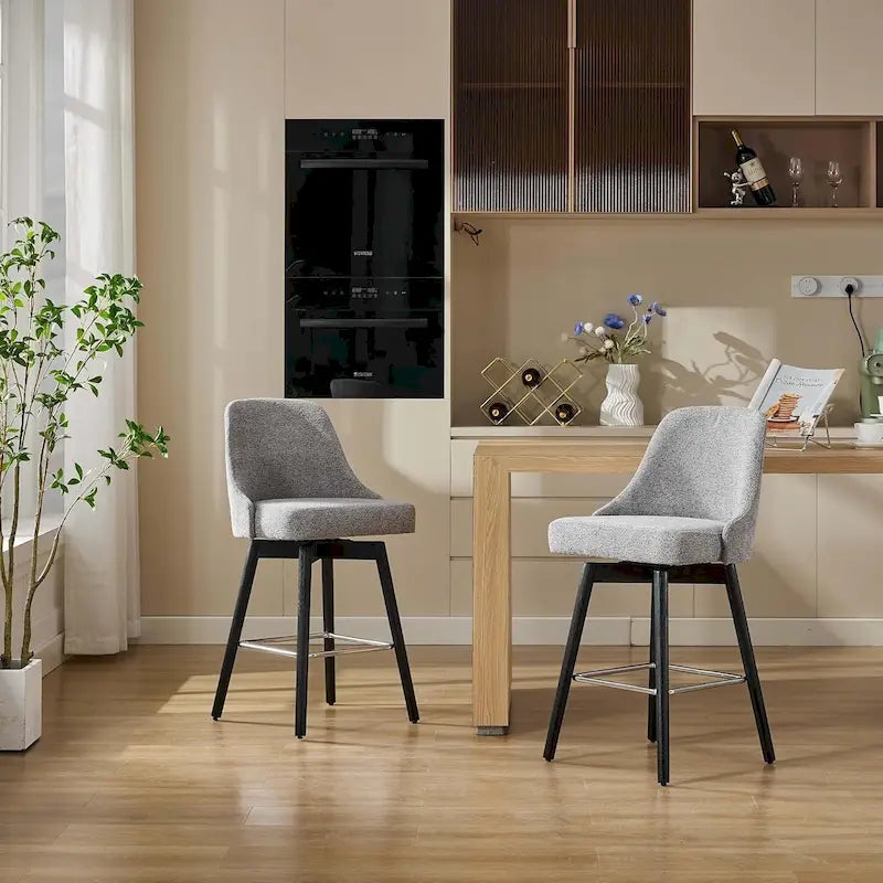 Tabourets de bar pivotants, lot de 2, hauteur comptoir avec dossiers et pieds en bois, chaises rembourrées pour îlot de cuisine