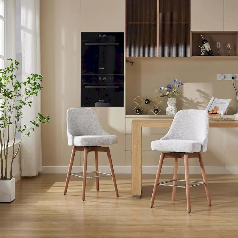 Tabourets de bar pivotants, lot de 2, hauteur comptoir avec dossiers et pieds en bois, chaises rembourrées pour îlot de cuisine