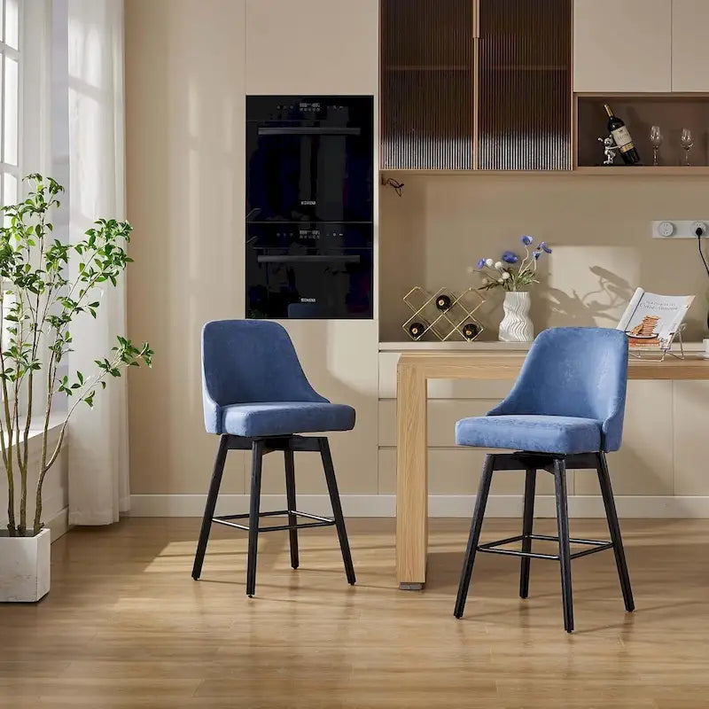 Tabourets de bar pivotants, lot de 2, hauteur comptoir avec dossiers et pieds en bois, chaises rembourrées pour îlot de cuisine