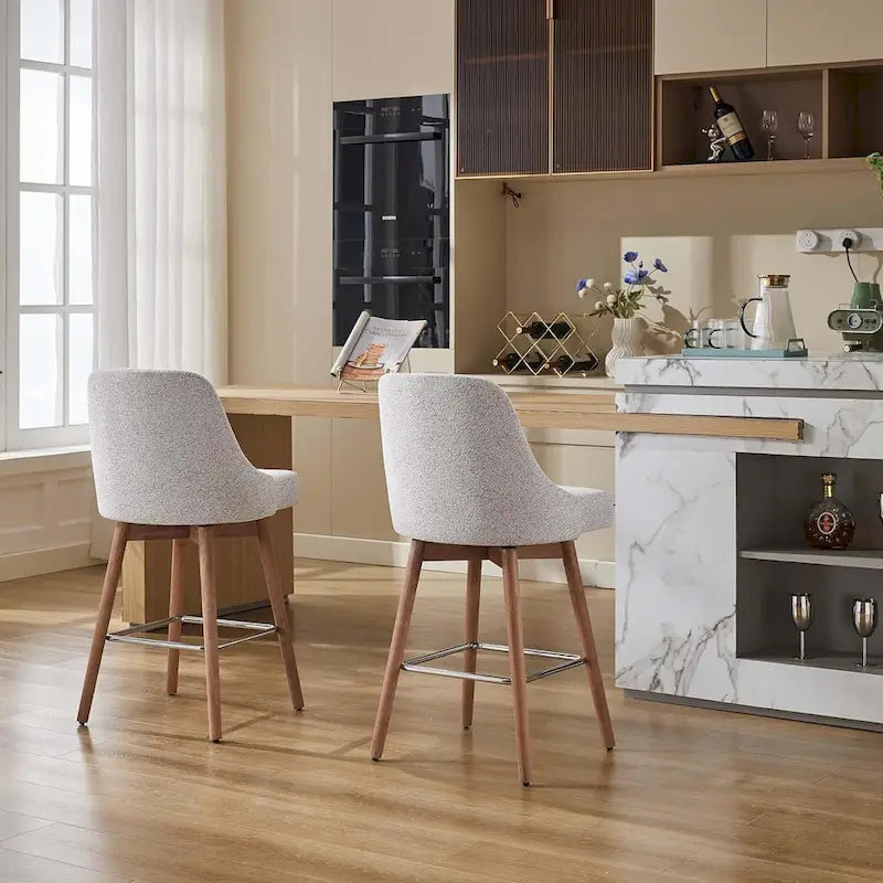 Tabourets de bar pivotants, lot de 2, hauteur comptoir avec dossiers et pieds en bois, chaises rembourrées pour îlot de cuisine