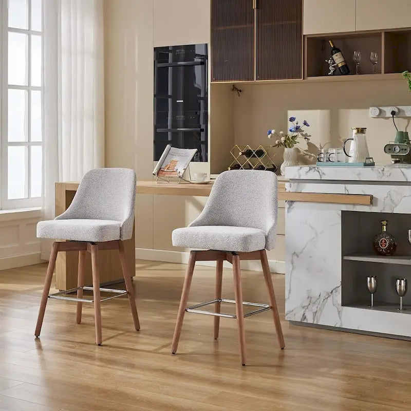 Tabourets de bar pivotants, lot de 2, hauteur comptoir avec dossiers et pieds en bois, chaises rembourrées pour îlot de cuisine