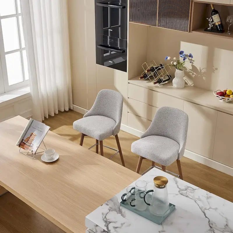 Tabourets de bar pivotants, lot de 2, hauteur comptoir avec dossiers et pieds en bois, chaises rembourrées pour îlot de cuisine
