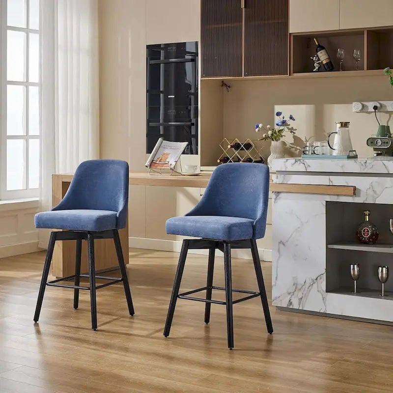 Tabourets de bar pivotants, lot de 2, hauteur comptoir avec dossiers et pieds en bois, chaises rembourrées pour îlot de cuisine
