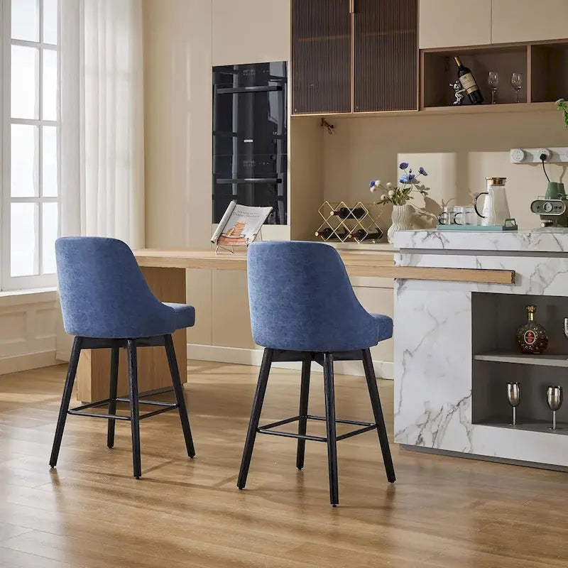 Tabourets de bar pivotants, lot de 2, hauteur comptoir avec dossiers et pieds en bois, chaises rembourrées pour îlot de cuisine