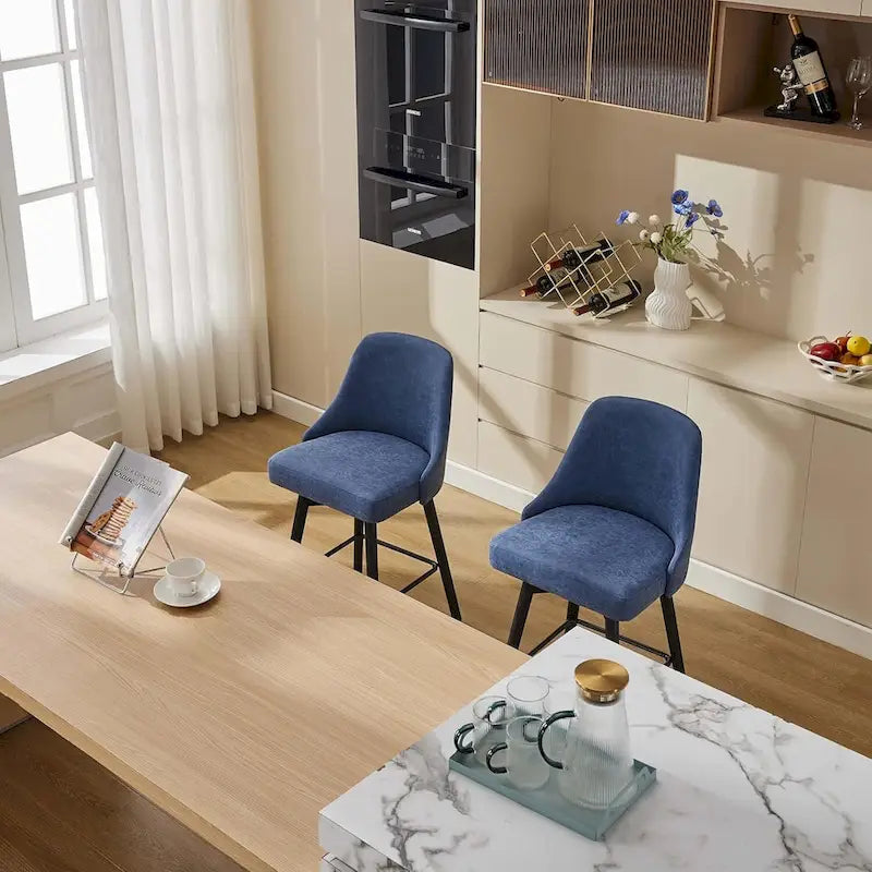 Tabourets de bar pivotants, lot de 2, hauteur comptoir avec dossiers et pieds en bois, chaises rembourrées pour îlot de cuisine