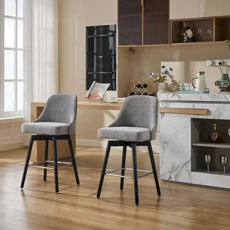 Tabourets de bar pivotants, lot de 2, hauteur comptoir avec dossiers et pieds en bois, chaises rembourrées pour îlot de cuisine