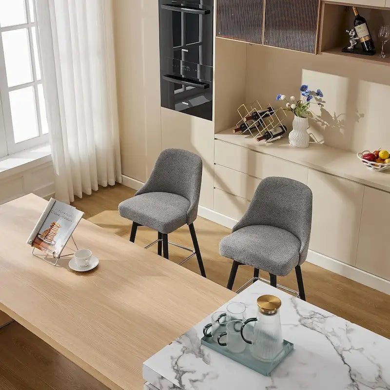 Tabourets de bar pivotants, lot de 2, hauteur comptoir avec dossiers et pieds en bois, chaises rembourrées pour îlot de cuisine
