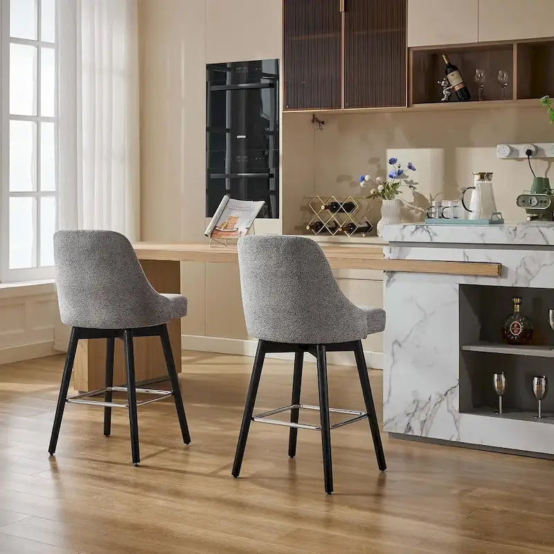 Tabourets de bar pivotants, lot de 2, hauteur comptoir avec dossiers et pieds en bois, chaises rembourrées pour îlot de cuisine