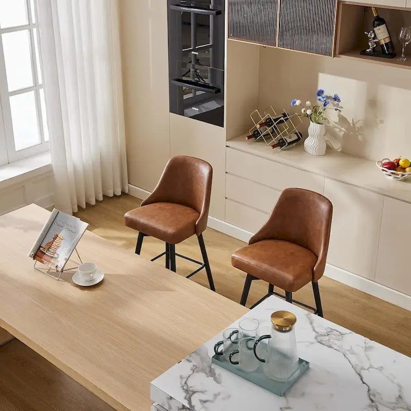 Tabourets de bar pivotants, lot de 2, hauteur comptoir avec dossiers et pieds en bois, chaises rembourrées pour îlot de cuisine