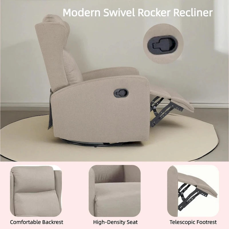 Fauteuil inclinable pivotant à bascule pour salon, pivotant à 360 degrés, fauteuil inclinable moderne réglable avec support lombaire