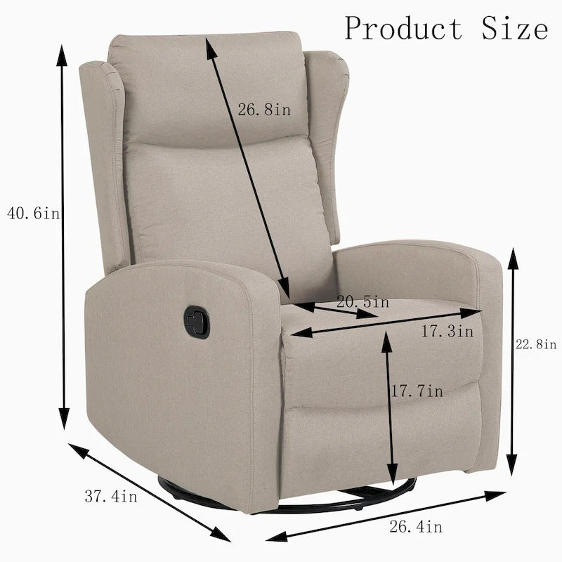 Fauteuil inclinable pivotant à bascule pour salon, pivotant à 360 degrés, fauteuil inclinable moderne réglable avec support lombaire