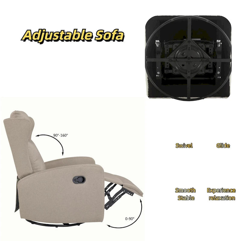 Fauteuil inclinable pivotant à bascule pour salon, pivotant à 360 degrés, fauteuil inclinable moderne réglable avec support lombaire