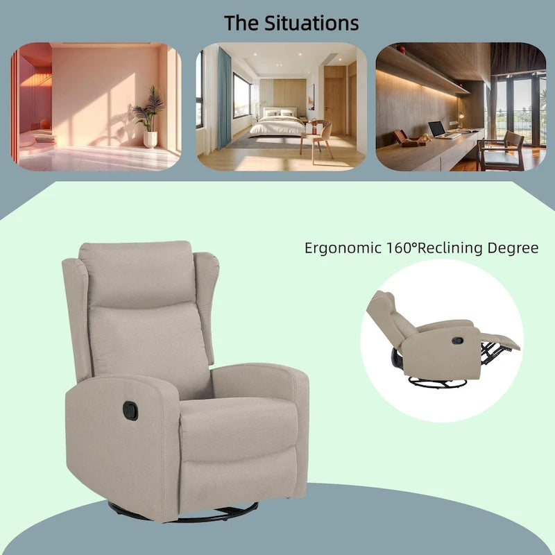 Fauteuil inclinable pivotant à bascule pour salon, pivotant à 360 degrés, fauteuil inclinable moderne réglable avec support lombaire