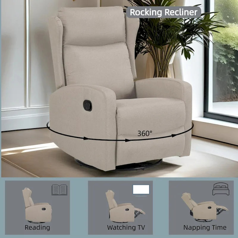 Fauteuil inclinable pivotant à bascule pour salon, pivotant à 360 degrés, fauteuil inclinable moderne réglable avec support lombaire