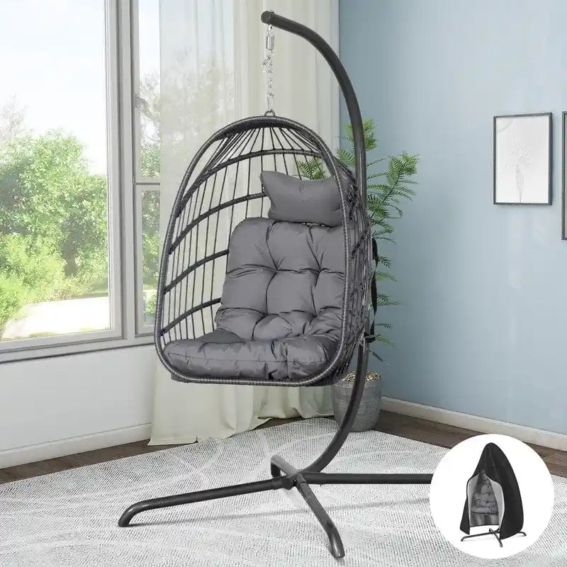 FINCATI Chaise balançoire d'intérieur œuf avec support, Chaise suspendue œuf avec support de 158 kg, Hamac en osier pour patio extérieur avec support