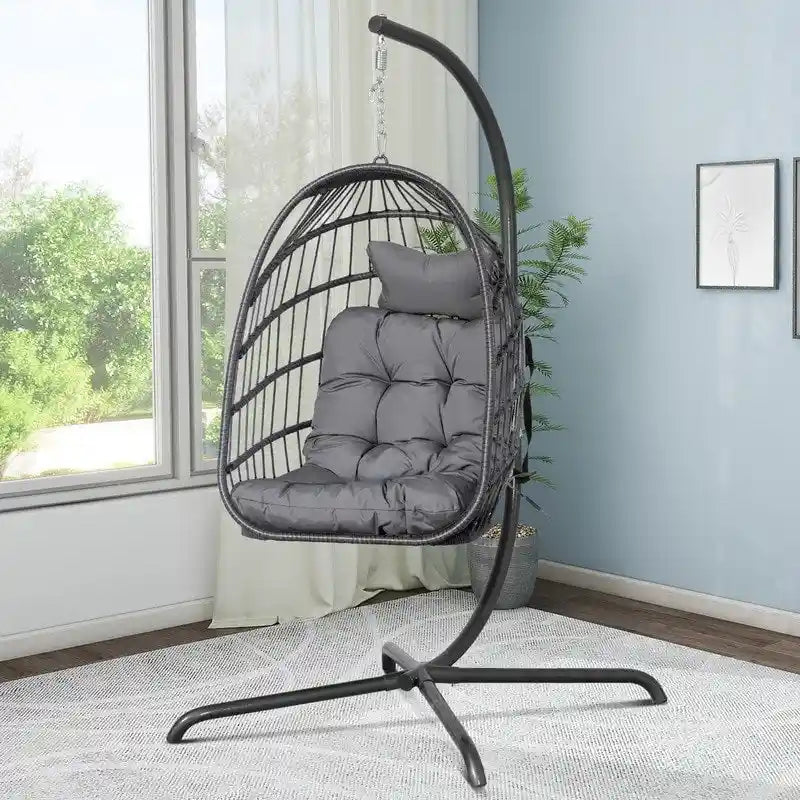 FINCATI Chaise balançoire d'intérieur œuf avec support, Chaise suspendue œuf avec support de 158 kg, Hamac en osier pour patio extérieur avec support